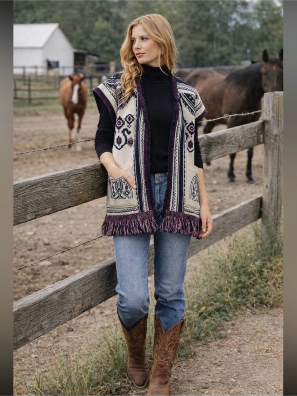 Anthro Angel of the North Boho Fringe Lamaline Sweater Vest (Wool)